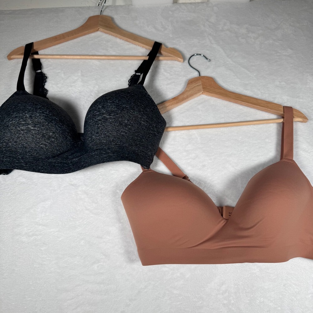 Soma Enbliss Wireless Bra Bundle 38D Grey Luxe Lace & Tan Solid Set of 2